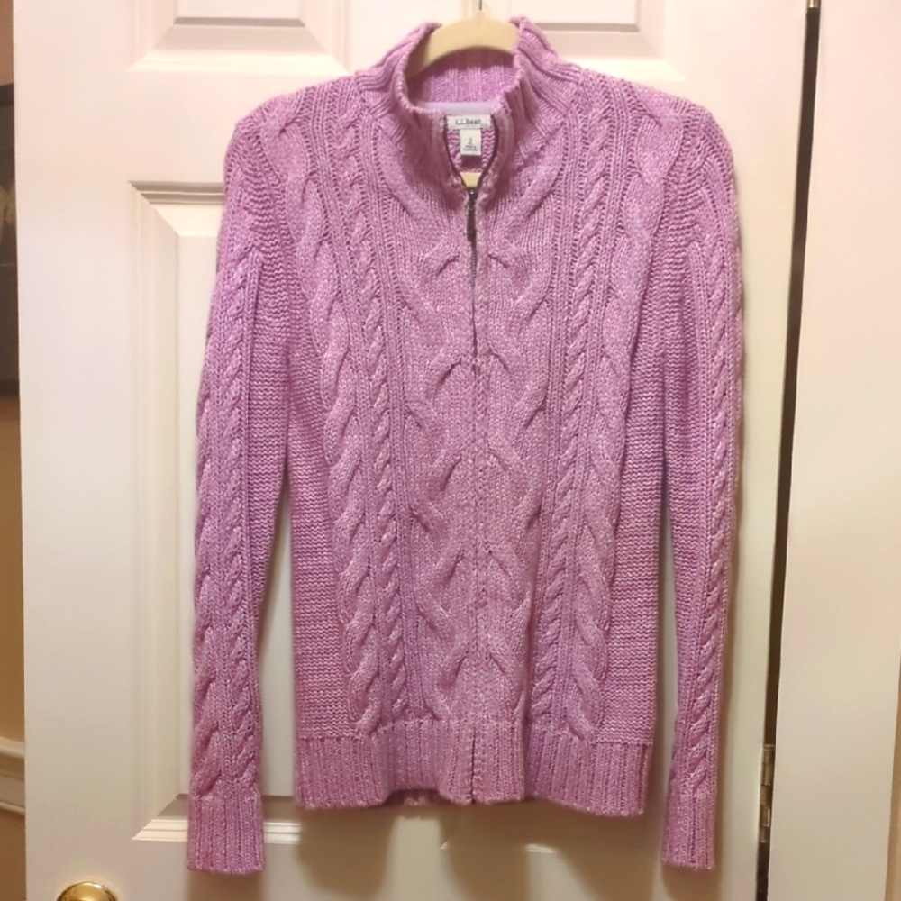 L.L. Bean Pink Cowl Neck Sweater with Cable Knit Design